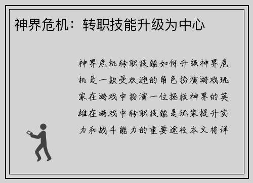 神界危机：转职技能升级为中心